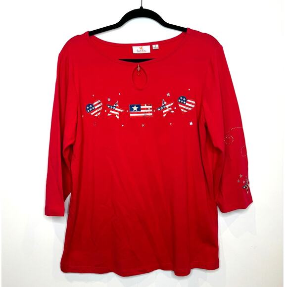 Quacker Factory Patriotic, USA, America, 4th of July, Quarter Sleeve Women's Top - Picture 1 of 7
